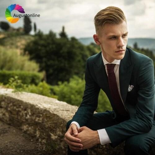 Hunter Green Slim Fit Men Suits Wedding Groom Wear Formal Terno Tuxedos 2 Pieces (Jacket+Pants) Business Suits Costume Homme