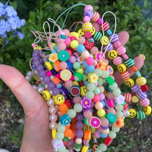 Ins DIY Trendy Colorful Smiling Beads Chain Mobile Phone Chain Anti-lost Handmade Acrylic Cord Lanyard for Women