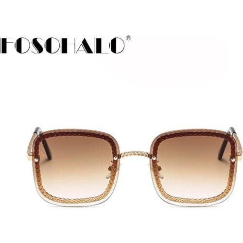 Fashion Brown Square Sunglasses Women Sexy Street Shades Rimless Eyewear Gradient Luxury Brand Sunglasses Ladies Metal UV400