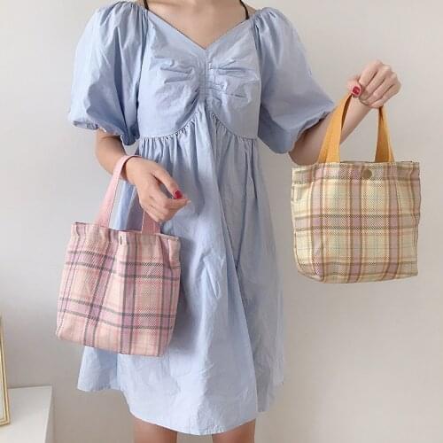 New Check Pattern Fashion Trendy Women Handbags Female Shopping Bag Canvas Pink Plaid Lady Hand Bag Snap Streetwear Tote Lattice
