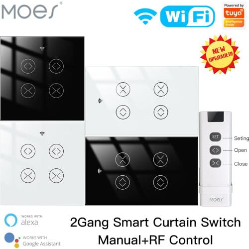 Moes Tuya Smart Life WiFi RF 2 Gang Double Curtain Blind Switch for Roller Shutter Electric Motor With Google Home Alexa