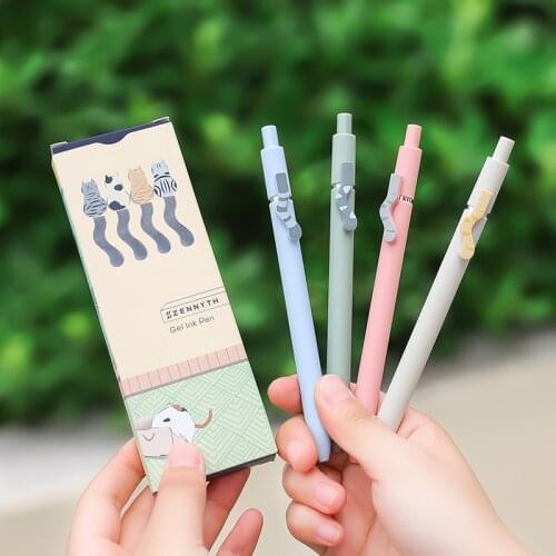 4pcs Cute Cat Tail Gel Ink Pen Set Cartoon Design 0.5mm Ballpoint Black Color Writing Signature Office School Supplies A6602