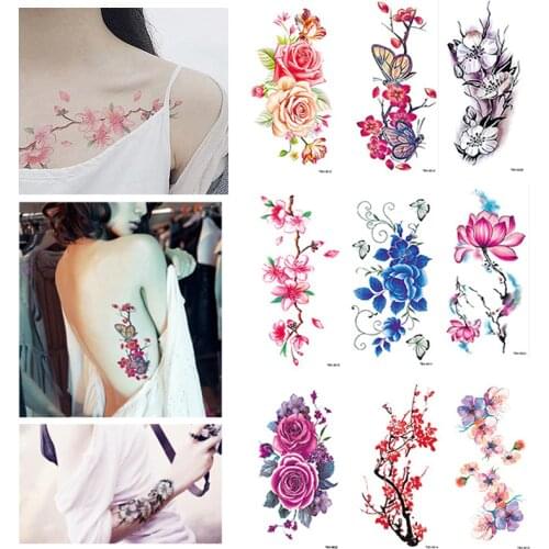 10Pcs Inspire 3D On Body Art Chest Shoulder Stickers Glitter Temporary Tattoos Removal Fake Small Beauty Flowers Design Tattoo