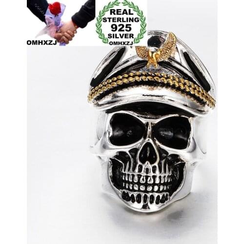 OMHXZJ Wholesale European Fashion Man Party Wedding Gift Silver Black Gold Skull Taiyin Ring RR340
