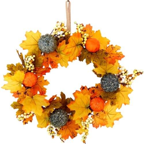 Halloween Fall Wreath For Front Door Artificial Fall Wreath With Pumpkins Maple Leaf And Berries Indoor Or Outdoor Decor Pretty