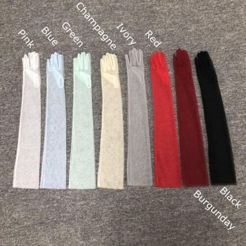 Mingli Tengda 70CM Long Elbow Length Finger Multicolor Bridal Gloves Semi Sheer Soft Tulle Wedding Gloves Guante De Encaje Bride
