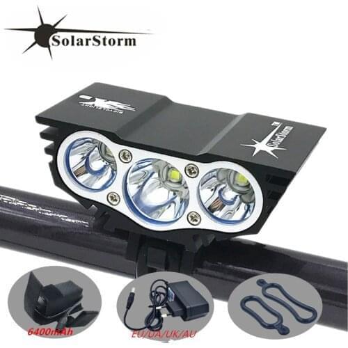RU In Stock SolarStorm Waterproof Bike Light 3*XM-L T6 LED Front Bicycle Headlight with Battery Pack & Charger