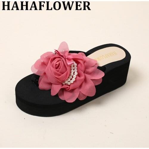 HAHAFLOWER Thick Bottom Platform Flip Flops Rhinestone Wedge Heel Shoes Woman Summer Sandals free shipping