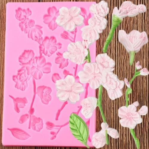 Cherry Blossoms Cake Border Silicone Molds Plum Flower Fondant Chocolate Moulds Cake Decorating Tools Candy Clay Mould