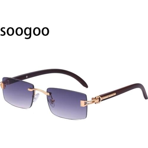 Fashion Vintage Wood Rimless Sunglasses For Men Rectangle Elegant Classic Mens Sun Glasses 2021 Luxury Brand Designer Eyewear