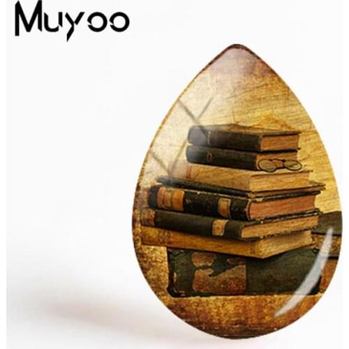 2018 New Vintage Old Books Jewelry Book Art Tear Drop Cabochon Library Gifts Glass Cabochons For Women