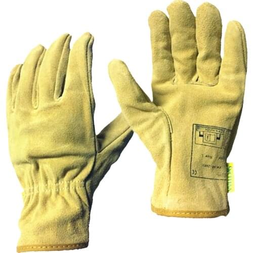 Welding Gloves Heat Wear Resistant Cowhide Leather Hands 9.5'' Long Sleeves, Yellow