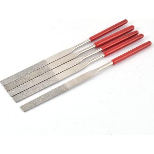 UXCELL Newest 5 Pcs 160mm Length 4mm Shank Dia 8mm Tip Width Glass Stone Carving Diamond Coated Flat Rasp Needle File