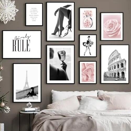 Vintage Nordic Poster Chic Paris Fashion Woman Flower Colosseum Wall Art Prints Canvas Painting Decor Pictures For Living Room