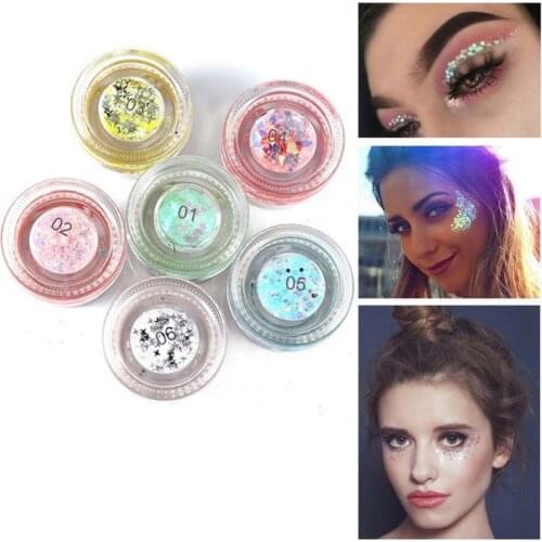 6 Colors Mixed Glitter Star Moon Face Eye Body Gel Waterproof Shimmer Cosmetics