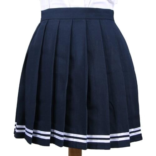 Japanese High Waist Pleated Skirts Anime Cosplay School Uniform JK student Girls Solid Pleated Skirt Black Blue