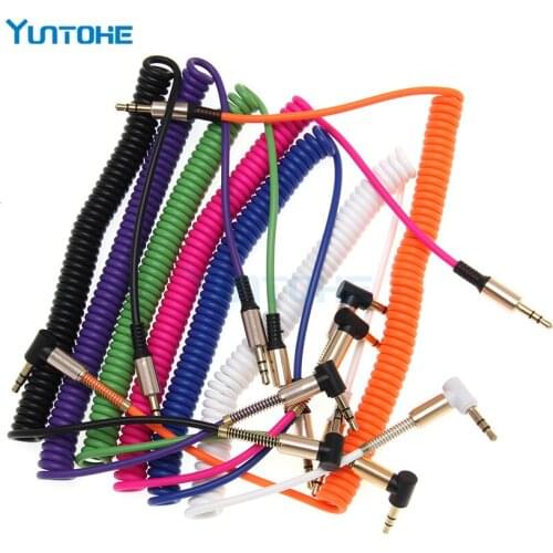 Factory 2M 3.5mm M-M Gold Plated 90 Degree Angle Spring Audio AUX Cable for Iphone Samsung Htc for Mp3 Headphone 1000pcs