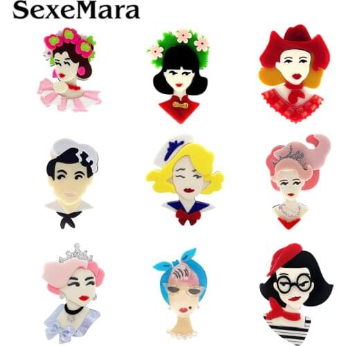 ZiccoWong Unique Design Acrylic Girl Brooch Pins For Women Girl Elegant Cartoon Lovely Princess Badge Fashion Party Jewelry Gift
