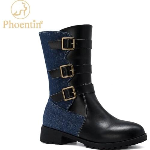 Phoentin gothic Boots female fall winter 2020 women fashion Combat boots women belts buckle patchwork boots for women FT1078