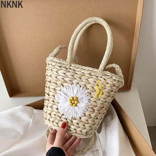Flower Pattern Straw Crossbody Bag Womens Simple Fashion Luxury Summer Pure Color Handbag Women Travel