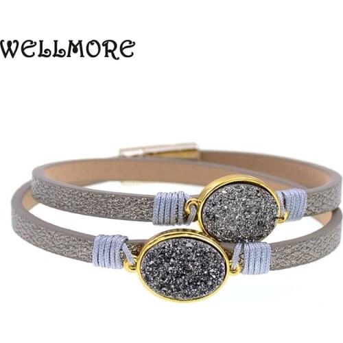 WELLMORE two Layer leather bracelet fashion stone bracelets charm bracelets for women Trendy Bohemian bracelets femme wholesale