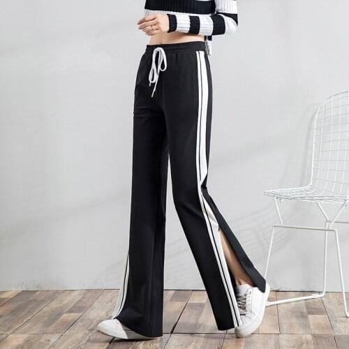 Women Drawstring Zipper Split Wide Leg Pants Elastic Mid Waist Loose Casual Trousers Streetwear Sweatpants Joggers Sport Pants
