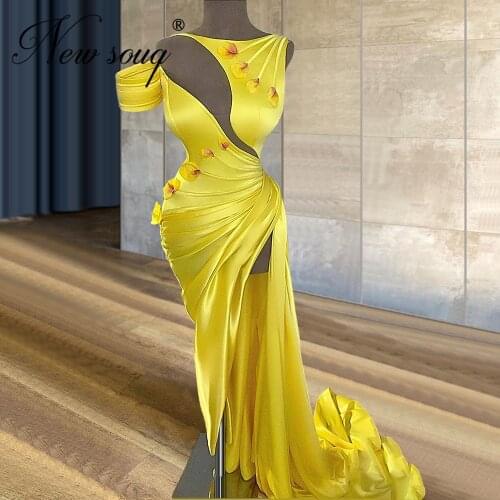 Yellow Cut Out Prom Dresses For Weddings 2020 Abendkleider Party Night Evening Dress Split Slit Red Carpet Gowns Celebrity Aibye