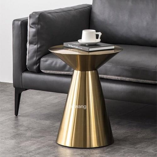 Nordic Coffee Tables Modern Luxury Round Side Table Round Hourglass Stainless Steel Brushed Golden Design Nightstand for Bedroom
