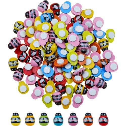 100Pcs Mini Bee Wooden Stickers DIY Scrapbooking Sponge Self-adhesive Stickers Easter Decoration Home Wall Decor Party Supplies