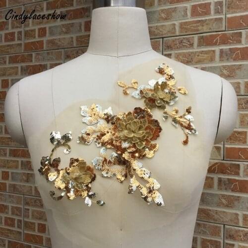 11Colors Gold Red Pink Lace Applique Flower Sequin Lace Fabric Decoration For Garment Accessories Sew On Cloth Costura Craft DIY