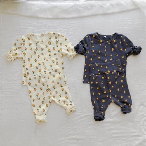 2021 New Stlye Printed Baby Girls 2 Pcs Set Printed T Shirt+Long Pants Spring Cotton Fashion Baby Pajama Suits 0-4 years QI12