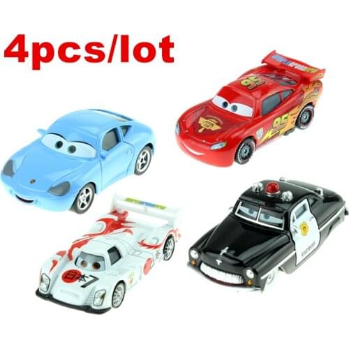4pcs/Lot Disney Pixar Cars Lightning Mcqueen Sally Police Sherif Diecast Metal Toy Car Model 1:55 Loose Brand New Alloy Car Toys