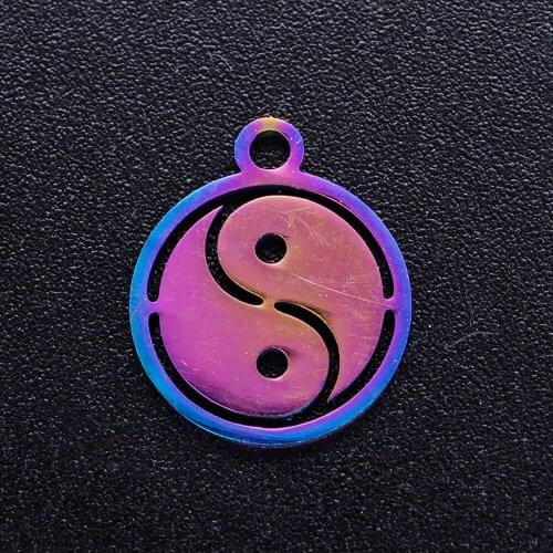 5pcs/lot 100% Stainless Steel Chinese Yin Yang diy Charms With Rainbow Plated Wholesale Never Tarnish Charm for Necklace