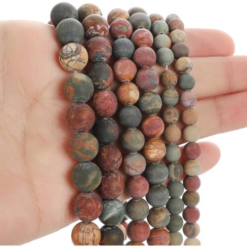 Natural Stone Beads Frosted Red Pine Grass Green Charm Round Loose Beads for Jewelry Making Needlework Bracelet DIY 4-12 MM