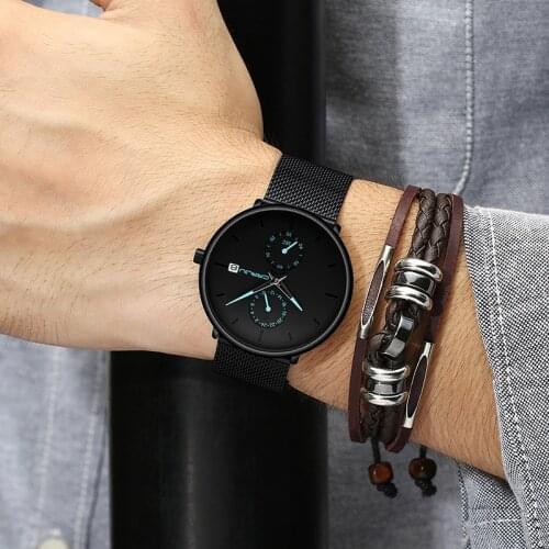 CRRJU Men Simple Slim Quartz Watch Gold Steel Mesh Ultra Thin Men Watches Luxury Brand Waterproof Male Wrist Watch Men Clock