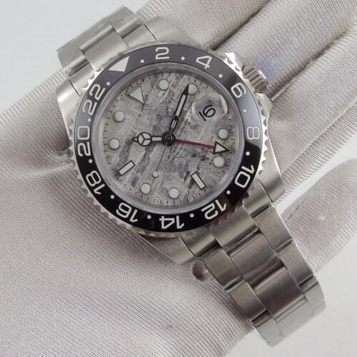 40MM Sterile Dial Sapphire Glass Date Luminous Black Ceramic Bezel GMT Automatic Movement Mens Watch