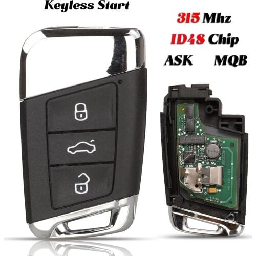Jingyuqin Keyless-Go 3Button 315Mhz ASK For Volkswagen VW Magotan Passat B8 Skoda A7 FOB MQB48 Chip Remote Car Key Replacement