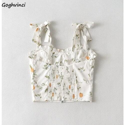 Camisole Women Vintage French Style Print Backless Cropped Tops Design Simple All-match Slim Mujer Holiday Harajuku Soft Chic