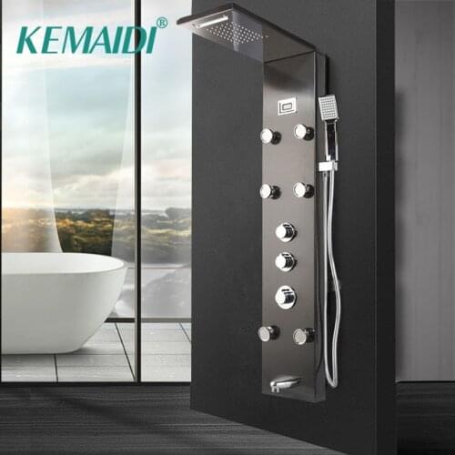 KEMAIDI Black Digital Display Bathroom Shower Column Hand Shower Tub Massage Spa Jets Bath LED Shower Panel Faucet