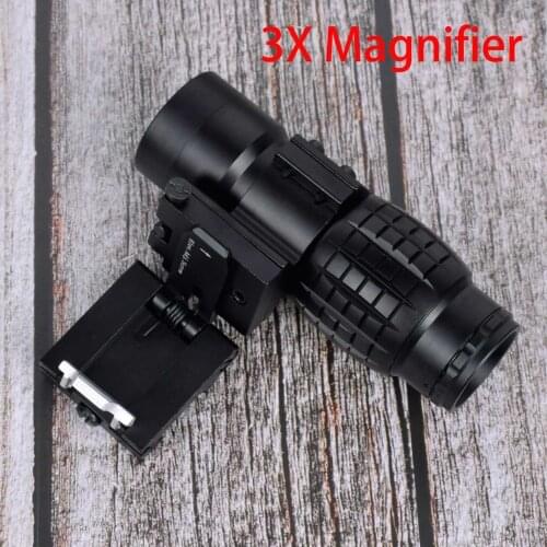 20mm Hunting Optics Collimator Sight Tactical Red Dot Sight Scope 3x Magnifier Compact Sight with Flip UP Mount Side Picatinny