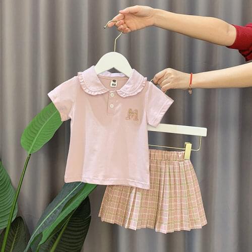 2021 Korea Girls Summer Clothing Set Kids T Shirt +JK Skirt Shorts 2PCS Tracksuit Princess Elegant Costume Children Party Dresss