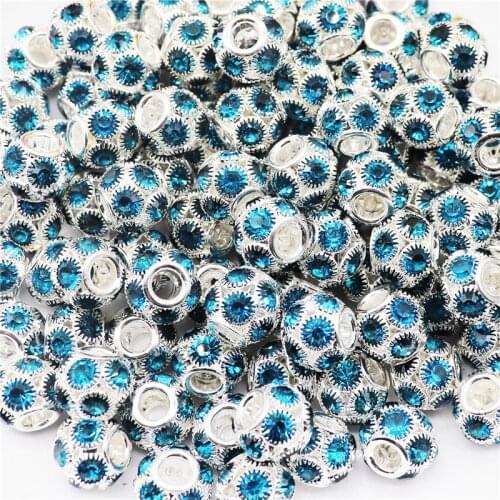 10Pcs Blue Crystal Glass Handmade Big Hole Round Ball Loose Spacer Beads Fit Pandora Bracelet Necklace Women DIY Jewelry Making