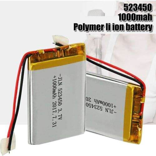 1000mAh 3.7V 523450 Polymer Lithium Rechargeable Battery Li-ion Battery For GPS Smart Phone DVD MP3 MP4 MP5 Led Lamp Lipo cell