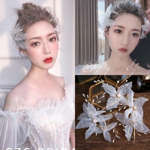 Trendy fashion bridal white lace two-piece headdress new fairy sweet princess hair accessories photo dress wedding headdress acc
