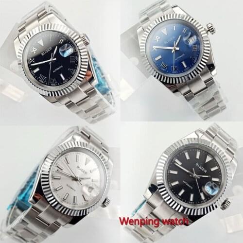 40mm Bliger no logo Silver white black blue dial solid case particular date window sapphire glass automatic mens watch W2888