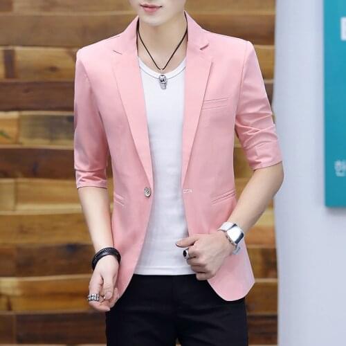 Blazer Men 2021 Summer New Fashionable Casual Solid Half Sleeve Slim One-button Blazer for Men