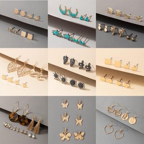 Docona Bohemia Snake Butterfly Earring Set for Women Blue Gem Geometry Star Moon Leaf Letter Girls Jewelry Accessories серьги