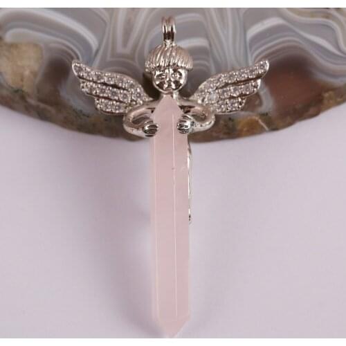 Natural Rose Crystal Stone Bead GEM Pendant Lucky Angel Jewelry S3015