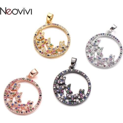 Neovivi Round Beads Hollow Butterfly Pendants fit Necklaces DIY Charm Micro Pave CZ Colorful Zircon Pendant for Jewelry Making