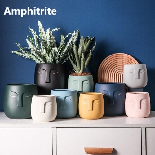 Nordic Garden House Light Gold Design Luxury Flower Vase Living Room Balcony Abstract Human Face Ornaments Green Plant Flower